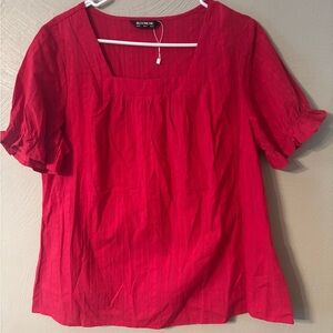 BloomChic Hot Pink Square-Neck Short Sleeve Blouse